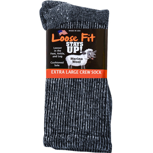 Loose Fit Stays Up! Black Crew Socks to 5E - 3pack