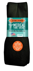 Extra Wide Medical Tube Socks - Black - 6E - 3 pack