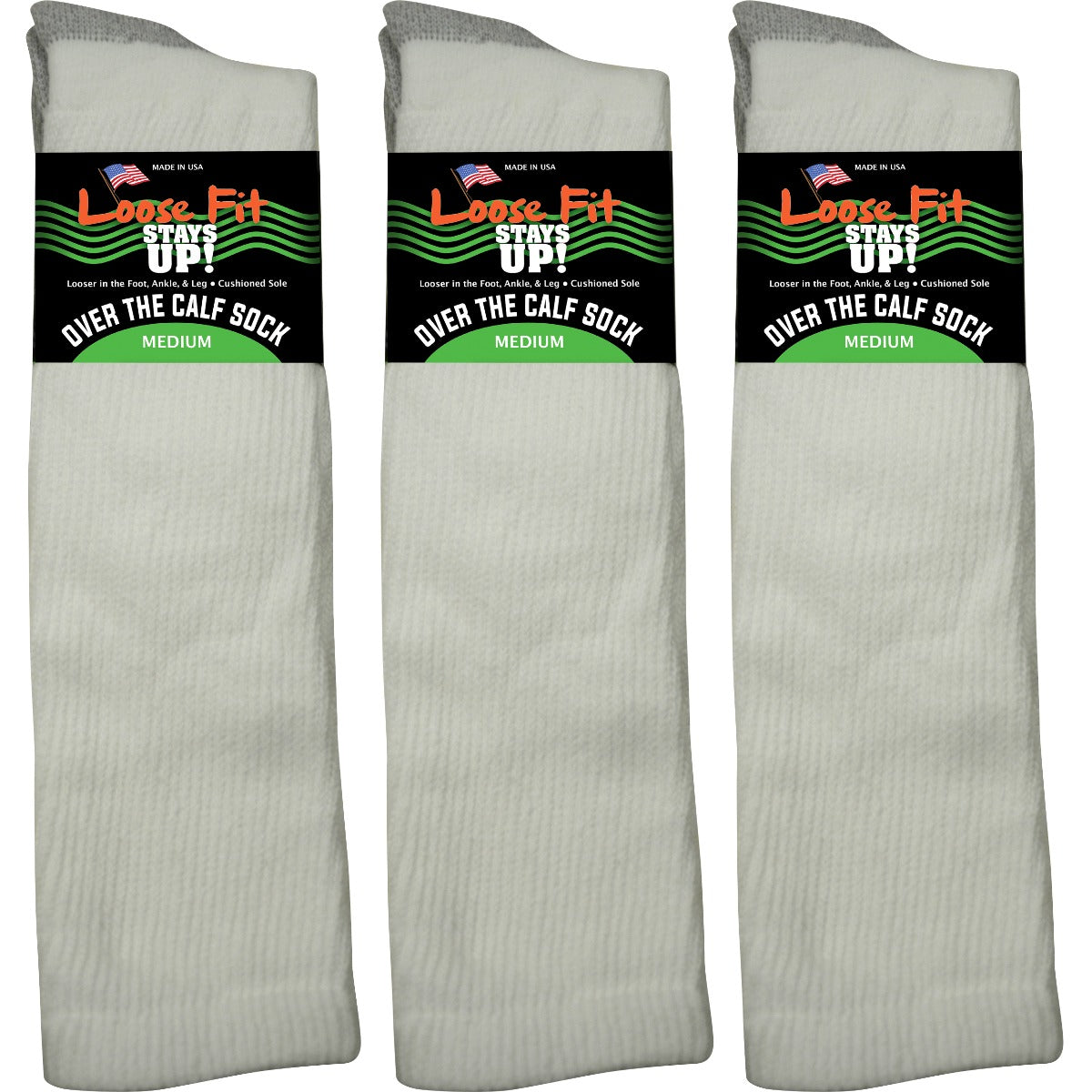 Loose Fit White Over the Calf Socks to EEEEE - 3pack
