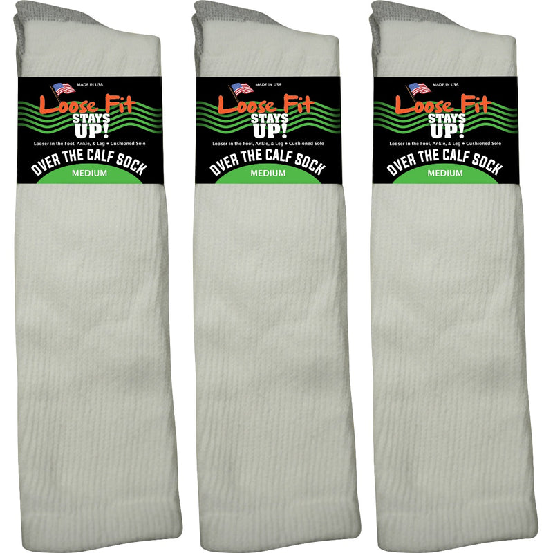 Loose Fit White Over the Calf Socks to EEEEE - 3pack