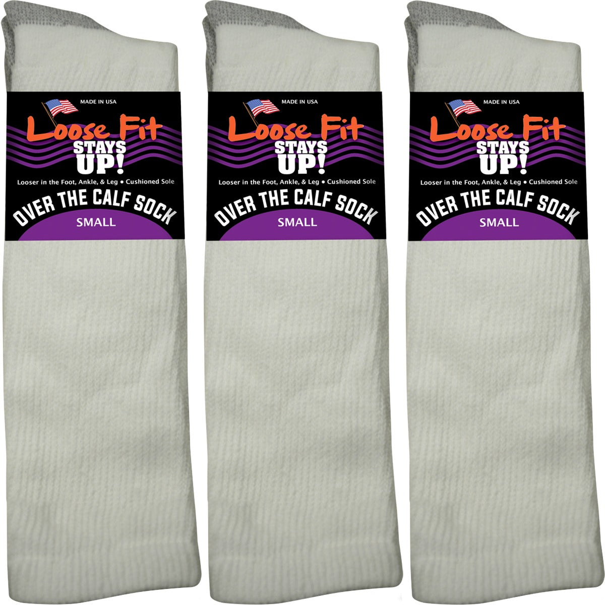 Loose Fit White Over the Calf Socks to EEEEE - 3pack