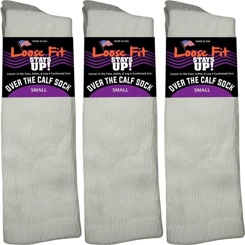 Loose Fit White Over the Calf Socks to EEEEE - 3pack
