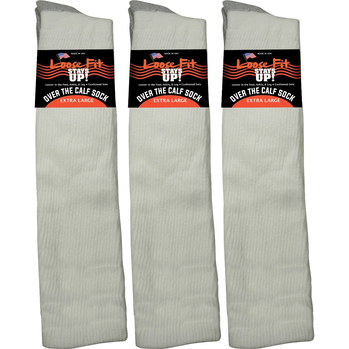 Loose Fit White Over the Calf Socks to EEEEE - 3pack