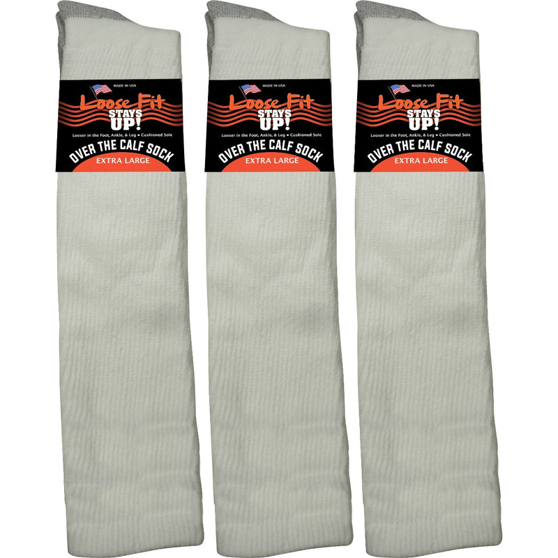 Loose Fit White Over the Calf Socks to EEEEE - 3pack