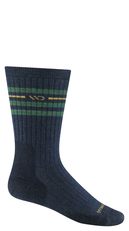 Wide Open Vintage Stripe Cushioned Crew Socks  Single Pair - Denim