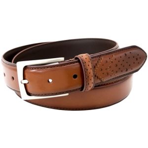 Florsheim 2093 - 32mm Full-Grain Leather Wing Tip Perforated Tail Dress Belt - Saddle Tan
