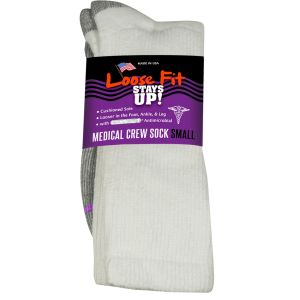 Loose Fit Stays Up! White Medical Crew Socks to EEEEE - Single Pair