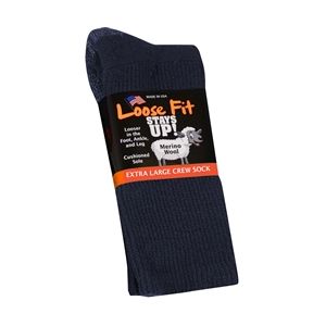 Merino Wool Loose Fit Stays Up! Crew Socks to EEEEE - Navy - Single Pair