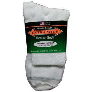 Extra Wide White Diabetic / Medical Quarter Socks to EEEEEE