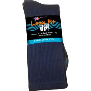 Loose Fit Stays Up! Navy Crew Socks to EEEEE - Single Pair