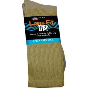 Loose Fit Stays Up! Tan Crew Socks to EEEEE - Single Pair