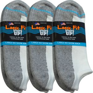 Loose Fit Stays Up! White No Show Socks - 3pack