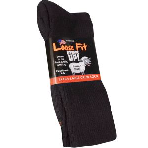 Loose Fit Solid Merino Wool Crew Socks to EEEEE - Black - Single Pair
