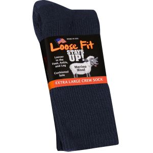 Loose Fit Solid Merino Wool Crew Socks to EEEEE - Navy - Single Pair