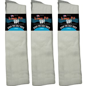Loose Fit White Over the Calf Socks to EEEEE - 3pack