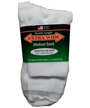 Extra Wide White Diabetic / Medical Quarter Socks to EEEEEE