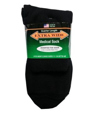 Extra Wide Black Diabetic / Medical Quarter Socks to 6E