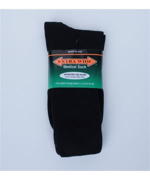 Extra Wide Black Diabetic / Medical Crew Socks to 6E