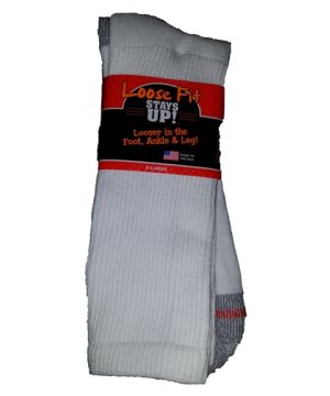 Loose Fit Stays Up! White Crew Socks to EEEEE - Single Pair