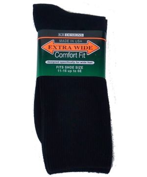 Extra Wide Black Athletic Crew Socks to 6E