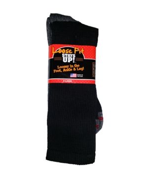 Loose Fit Stays Up! Black Crew Socks to 5E - Single Pair