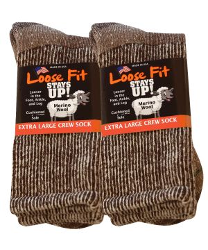 Loose Fit Stays Up! Black Crew Socks to 5E - 3pack