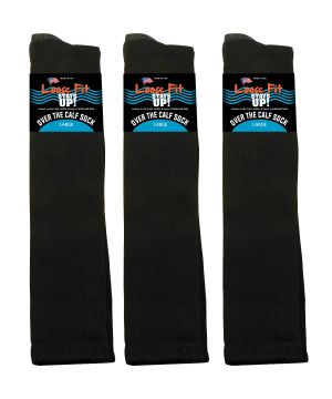 Loose Fit Black Over the Calf Socks to EEEEE - 3pack