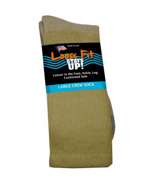 Loose Fit Stays Up! Tan Crew Socks to EEEEE - Single Pair