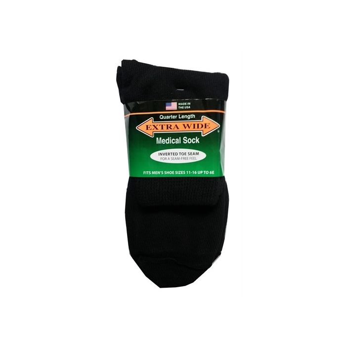 Extra Wide Black Diabetic / Medical Quarter Socks to 6E